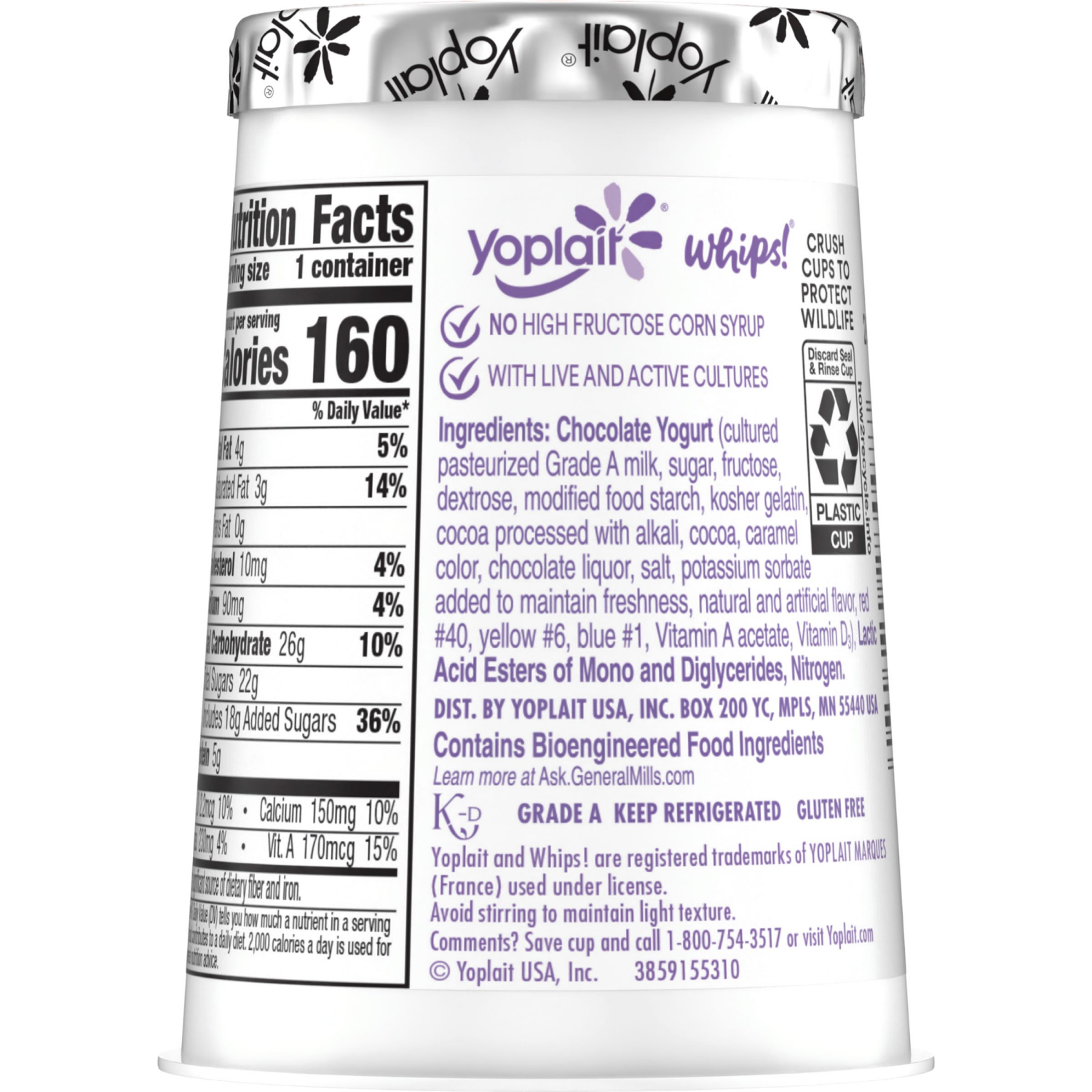 slide 2 of 4, Yoplait Whips Yogurt Mousse, Chocolate Flavored, Gluten Free Snack, 4 OZ Yogurt Cup, 4 oz