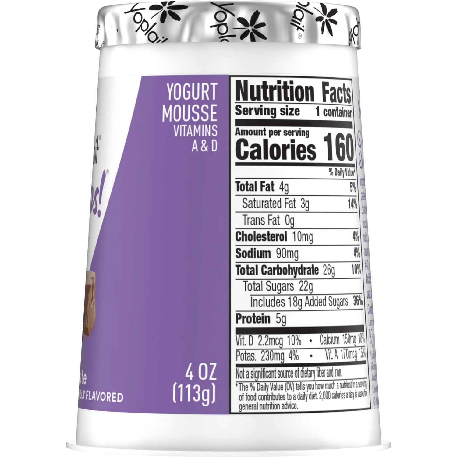 slide 4 of 4, Yoplait Whips Yogurt Mousse, Chocolate Flavored, Gluten Free Snack, 4 OZ Yogurt Cup, 4 oz