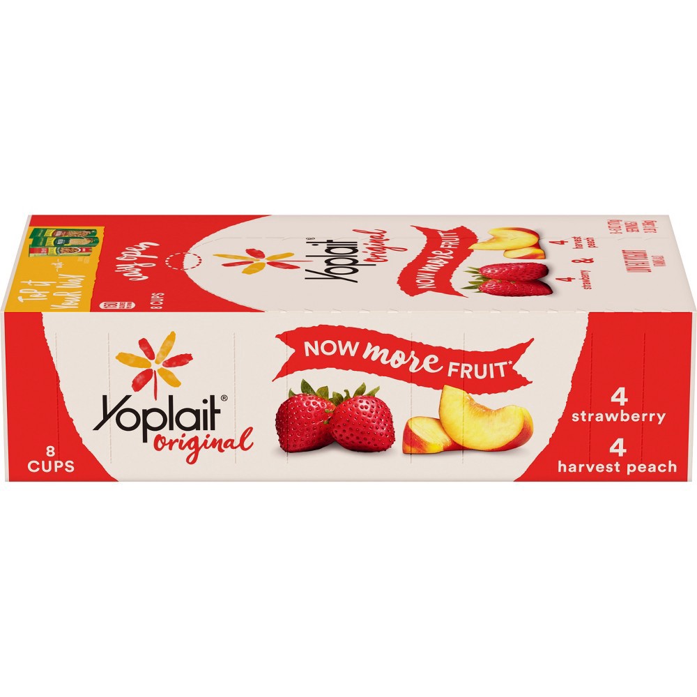 slide 3 of 3, Yoplait Original Low Fat Yogurt Variety Pack, Strawberry and Harvest Peach, Made with Real Fruit, 8 Yogurt Cups, 48 oz, 8 ct