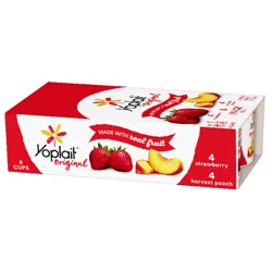 Yoplait Original Low Fat Yogurt Variety Pack, Strawberry and Harvest Peach, Made with Real Fruit, 8 Yogurt Cups, 48 oz