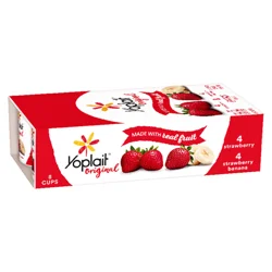 Yoplait Original Low Fat Yogurt Variety Pack, Strawberry and Strawberry Banana, Made with Real Fruit, 8 Yogurt Cups, 48 oz