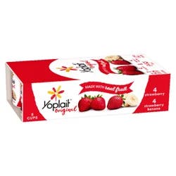 Yoplait Original Low Fat Yogurt Variety Pack, Strawberry and Strawberry Banana, Made with Real Fruit, 8 Yogurt Cups, 48 oz