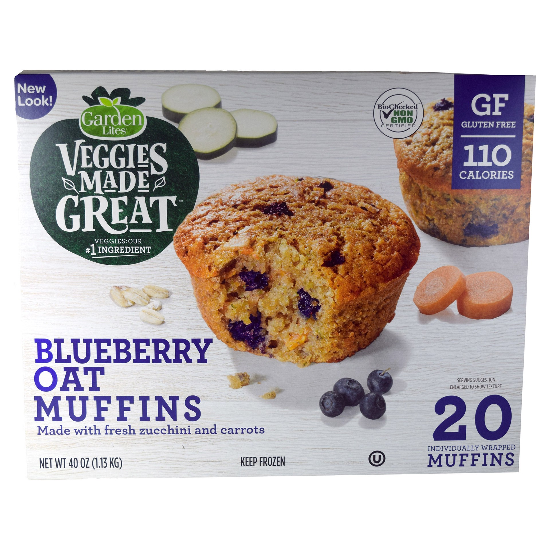 slide 1 of 1, Garden Lites Veggies Made Great Blueberry Oats Muffins, 40 oz, 20 count, 