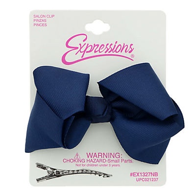 slide 1 of 1, Expressions Navy Bow Ponytail Holder & Clip, 1 ct