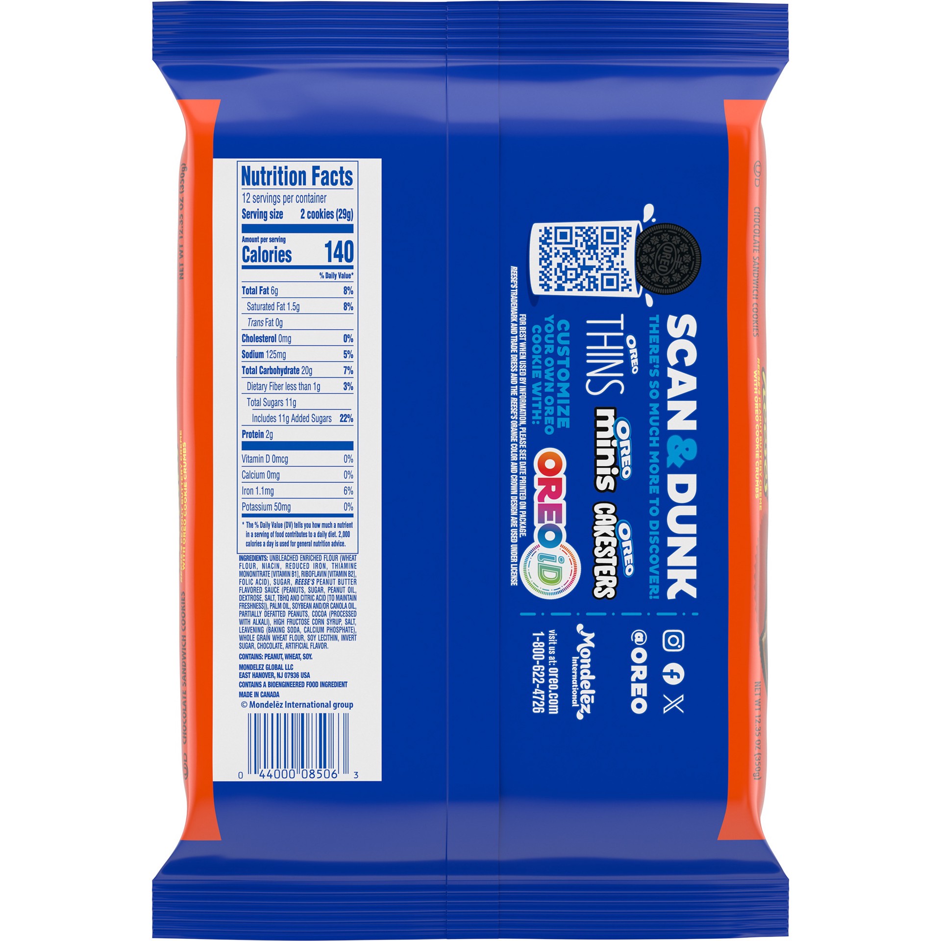 slide 5 of 5, NABISCO FAMILY SIZE OREO COOKIES REESE PEANUT BUTTER, 12.35 oz