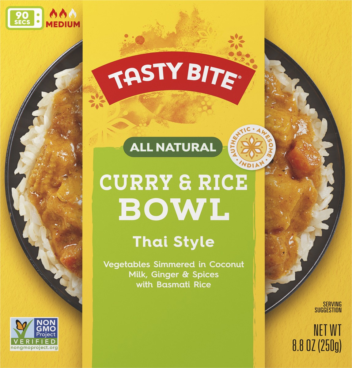 slide 4 of 9, Tasty Bite Basmati Rice Thai Style Medium Curry & Rice Bowl 8.8 oz, 1 ct