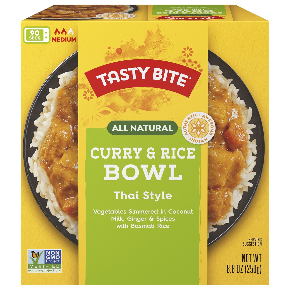 slide 1 of 9, Tasty Bite Basmati Rice Thai Style Medium Curry & Rice Bowl 8.8 oz, 1 ct