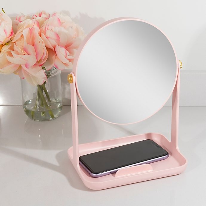slide 4 of 9, Zadro Bondi Dual-Sided Vanity Mirror with Accessory Tray and Phone Holder - Rose Quartz, 1 ct