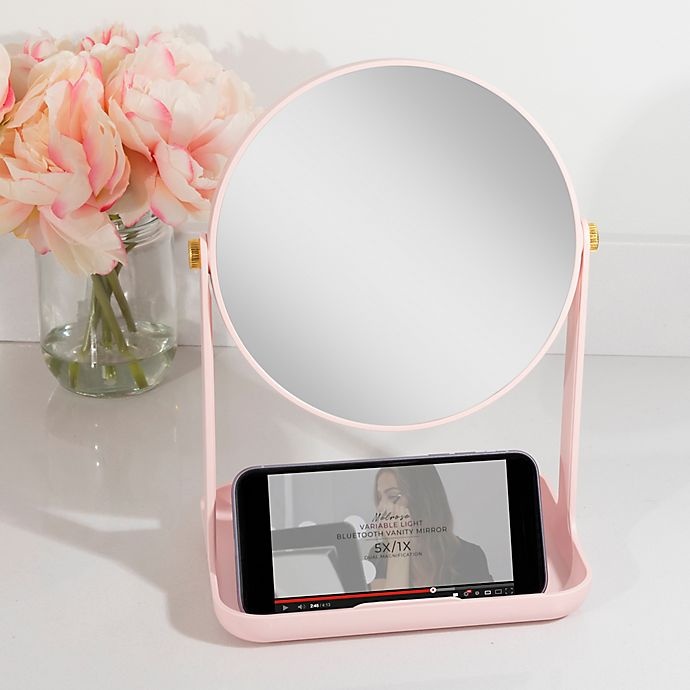 slide 5 of 9, Zadro Bondi Dual-Sided Vanity Mirror with Accessory Tray and Phone Holder - Rose Quartz, 1 ct