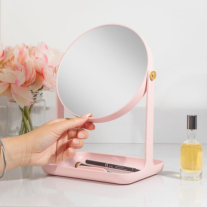slide 2 of 9, Zadro Bondi Dual-Sided Vanity Mirror with Accessory Tray and Phone Holder - Rose Quartz, 1 ct