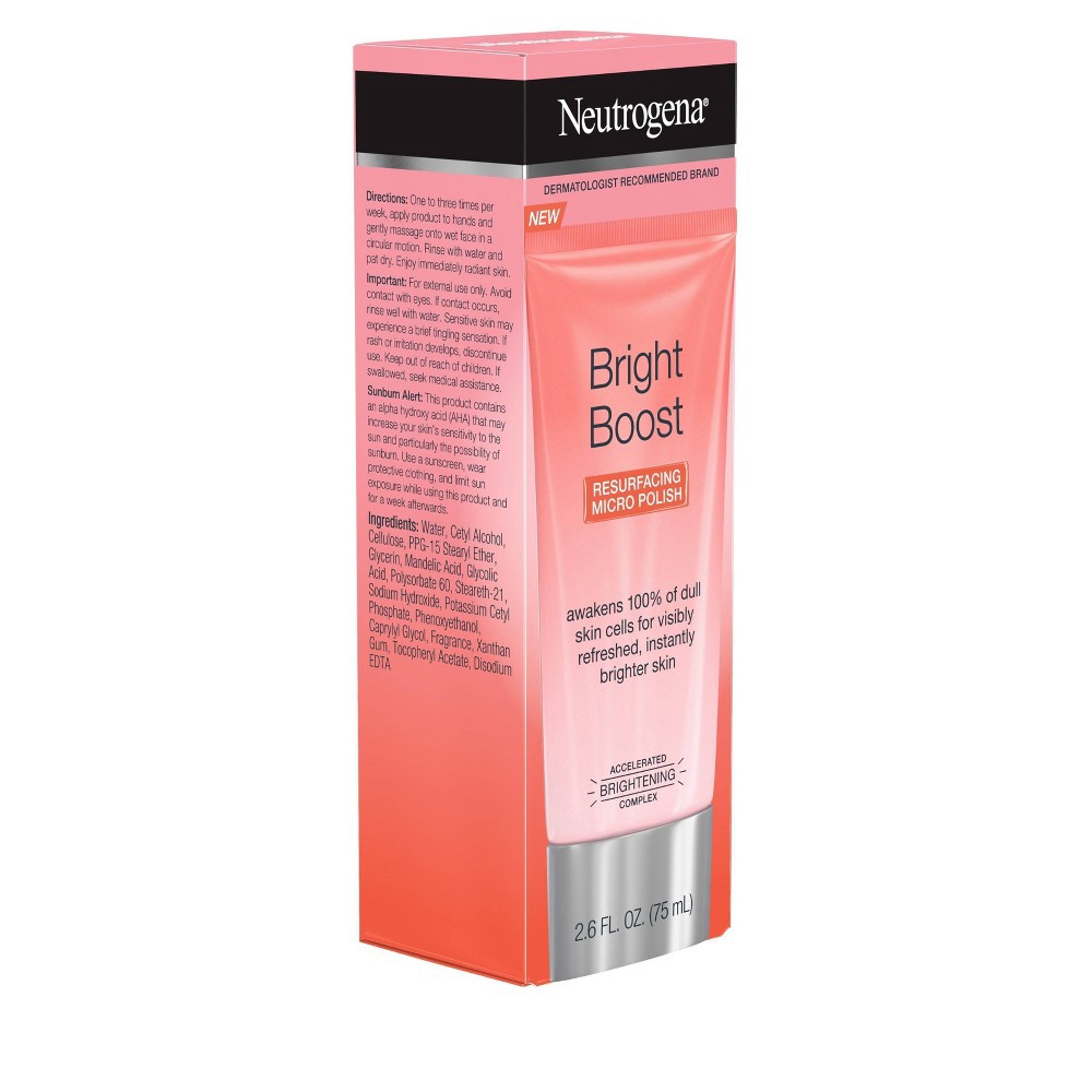 slide 11 of 12, Neutrogena Bright Boost Resurfacing Micro Polish Facial Exfoliator with Glycolic and Mandelic AHAs, Gentle Skin Resurfacing Face Cleanser for Bright & Smooth Skin, 2.6 fl. oz, 2.6 oz