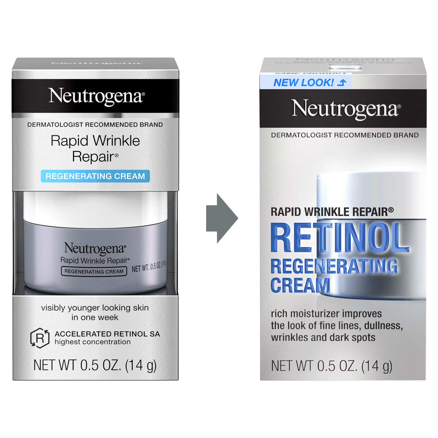 slide 5 of 5, Neutrogena Rapid Wrinkle Repair Retinol Regenerating Cream, 0.5 Oz Mini, 0.50 oz