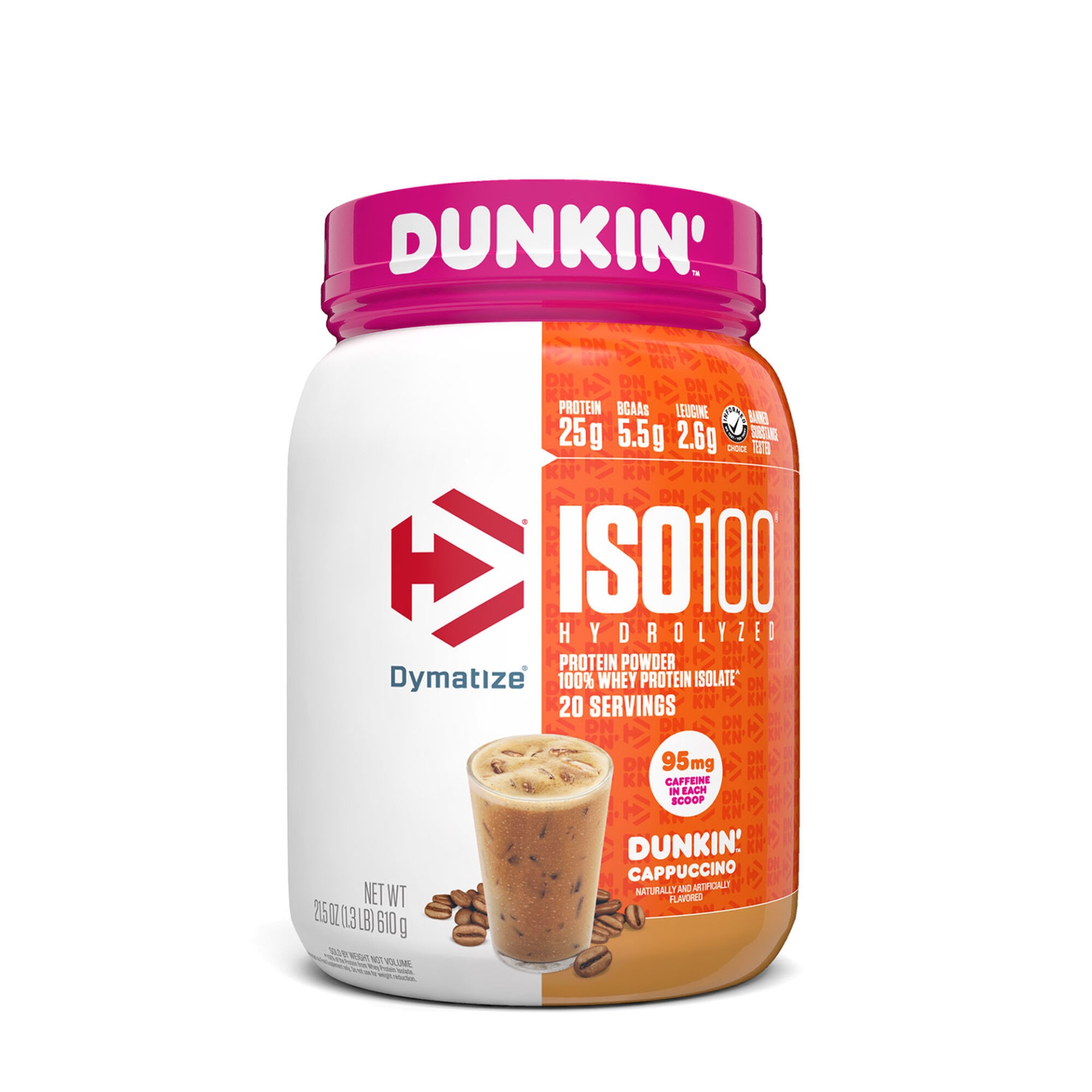 slide 1 of 1, Dymatize ISO100 Whey Protein Isolate - Dunkin' Cappuccino, 1.3 lb
