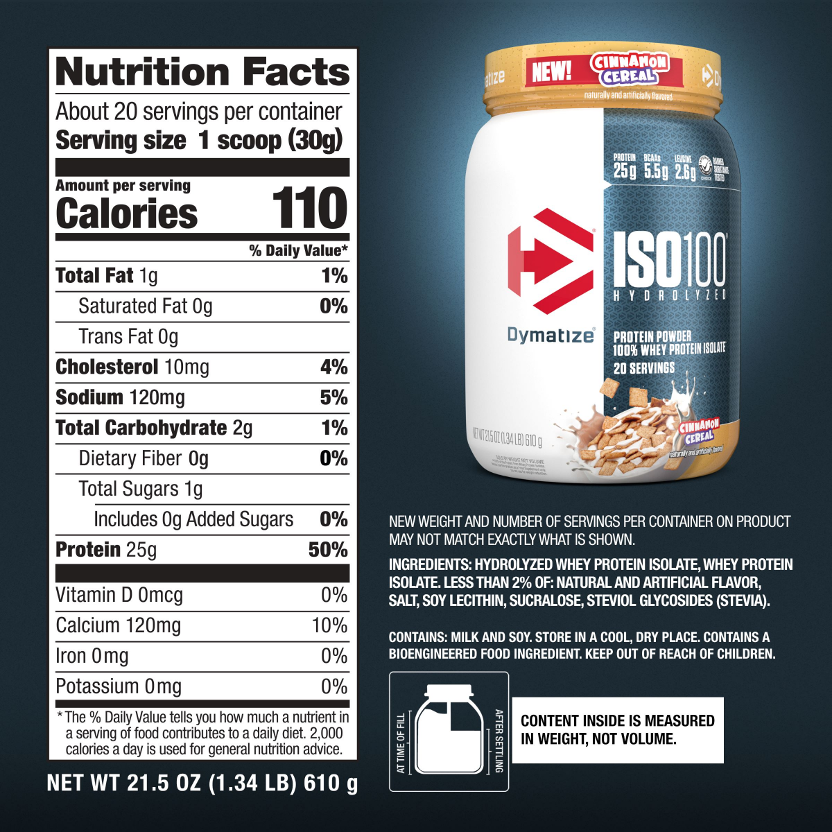 slide 2 of 2, Dymatize ISO100 Cinn Cereal 22.9oz, 22.9 oz