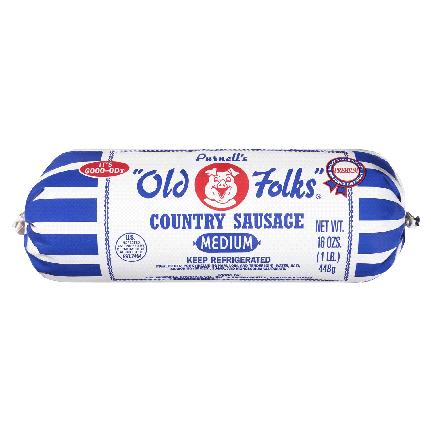 slide 1 of 2, Purnell's "Old Folks" Medium Country Sausage Chub, 16 oz, 16 oz