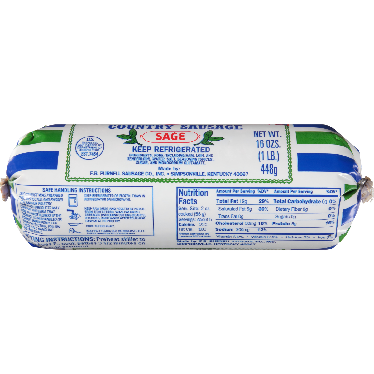 slide 2 of 2, Purnell's "Old Folks" Country Sausage Sage Roll, 16 oz, 16 oz