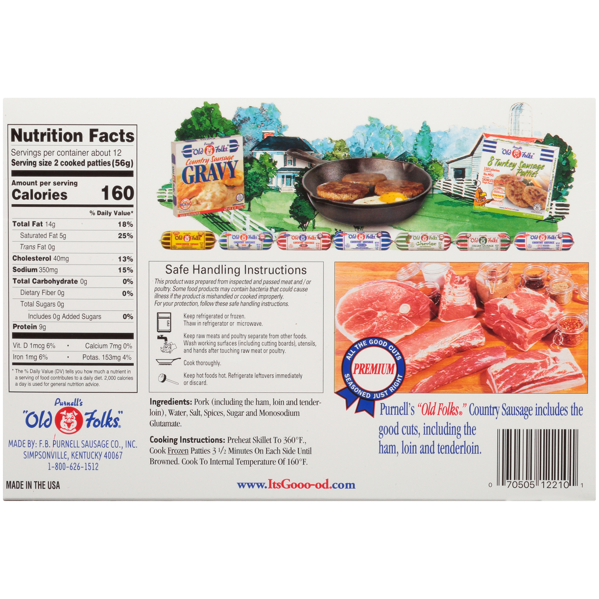 slide 2 of 2, Purnell's "Old Folks" Hot Country Sausage Patties, 24 ct, 24 ct