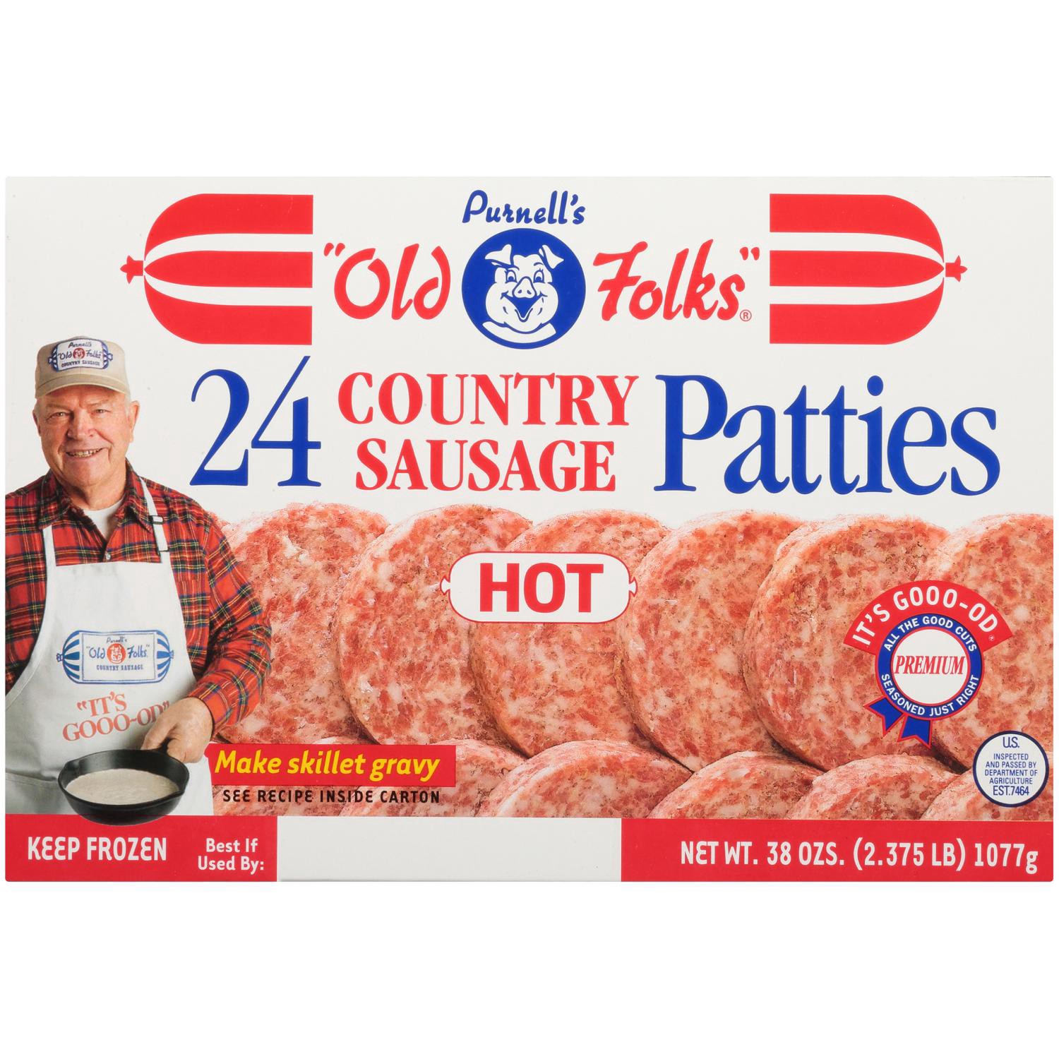 slide 1 of 2, PURNELLS OLD FOLKS Purnell's "old Folks" Hot Country Sausage Patties 24 Count 38 Oz., 24 ct, 38 oz