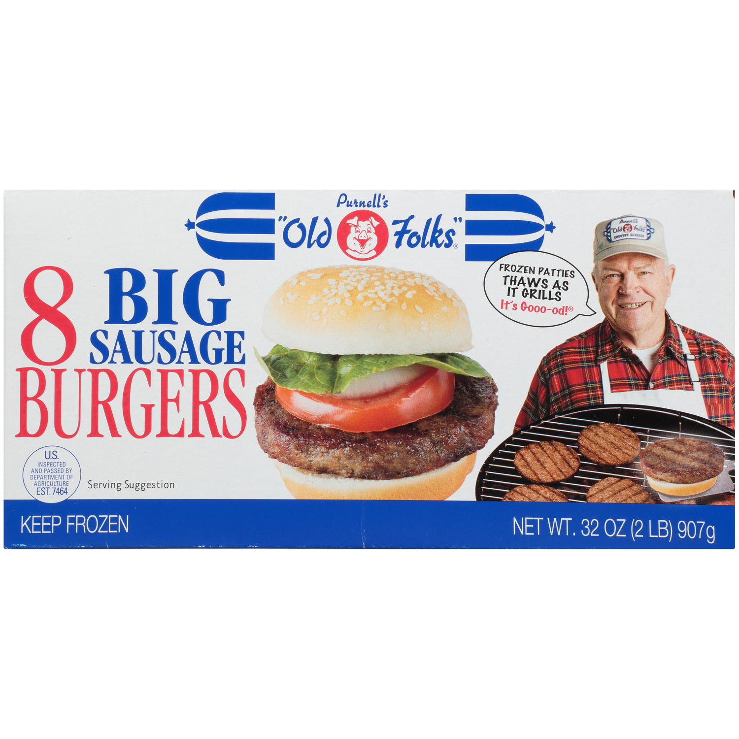 slide 1 of 2, PURNELLS OLD FOLKS Purnell's "old Folks" Big Sausage Burgers 8 Ct 32 Oz., 8 ct; 32 oz