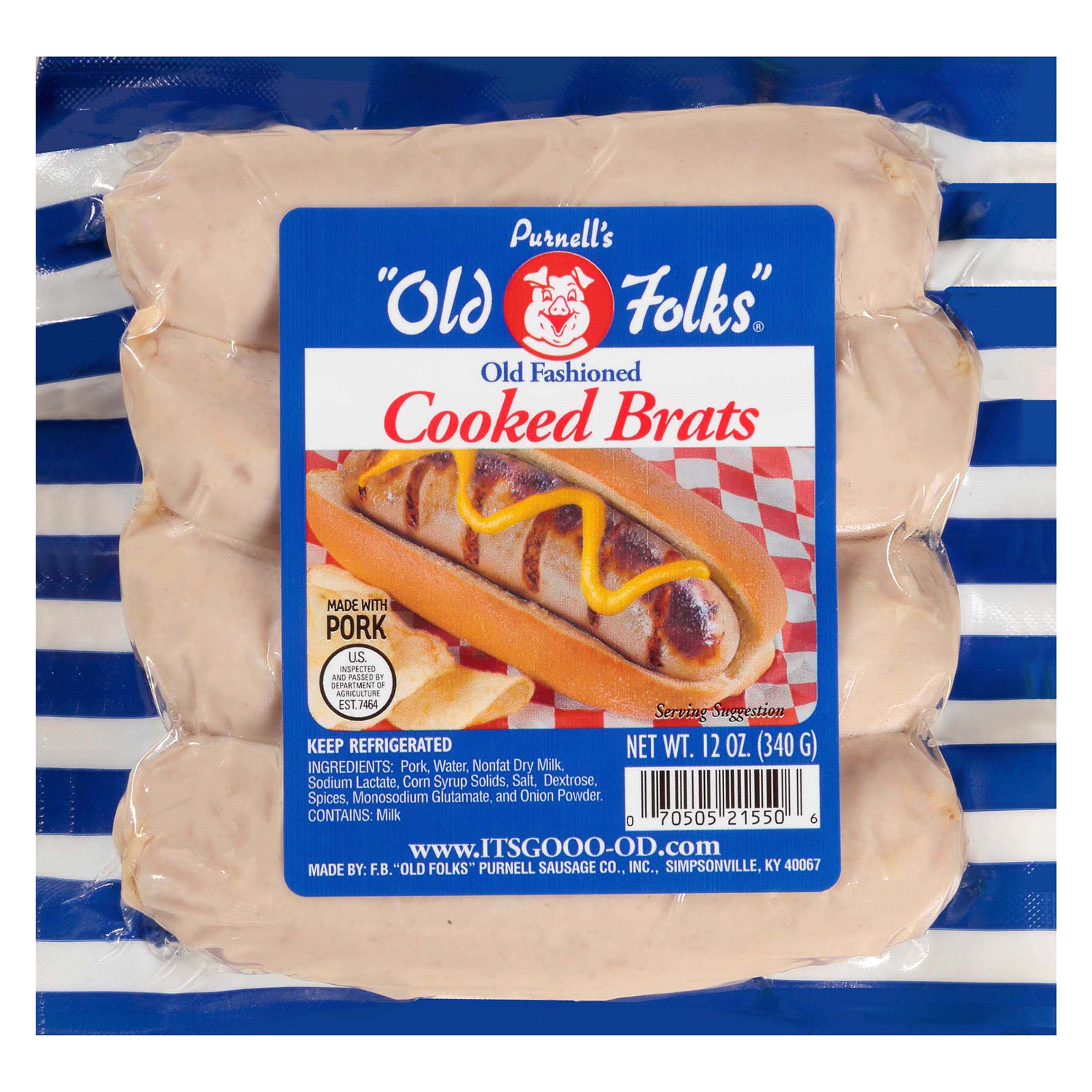slide 1 of 2, Purnell's "Old Folks" Old Fashioned Cooked Brats, 12 oz, 12 oz