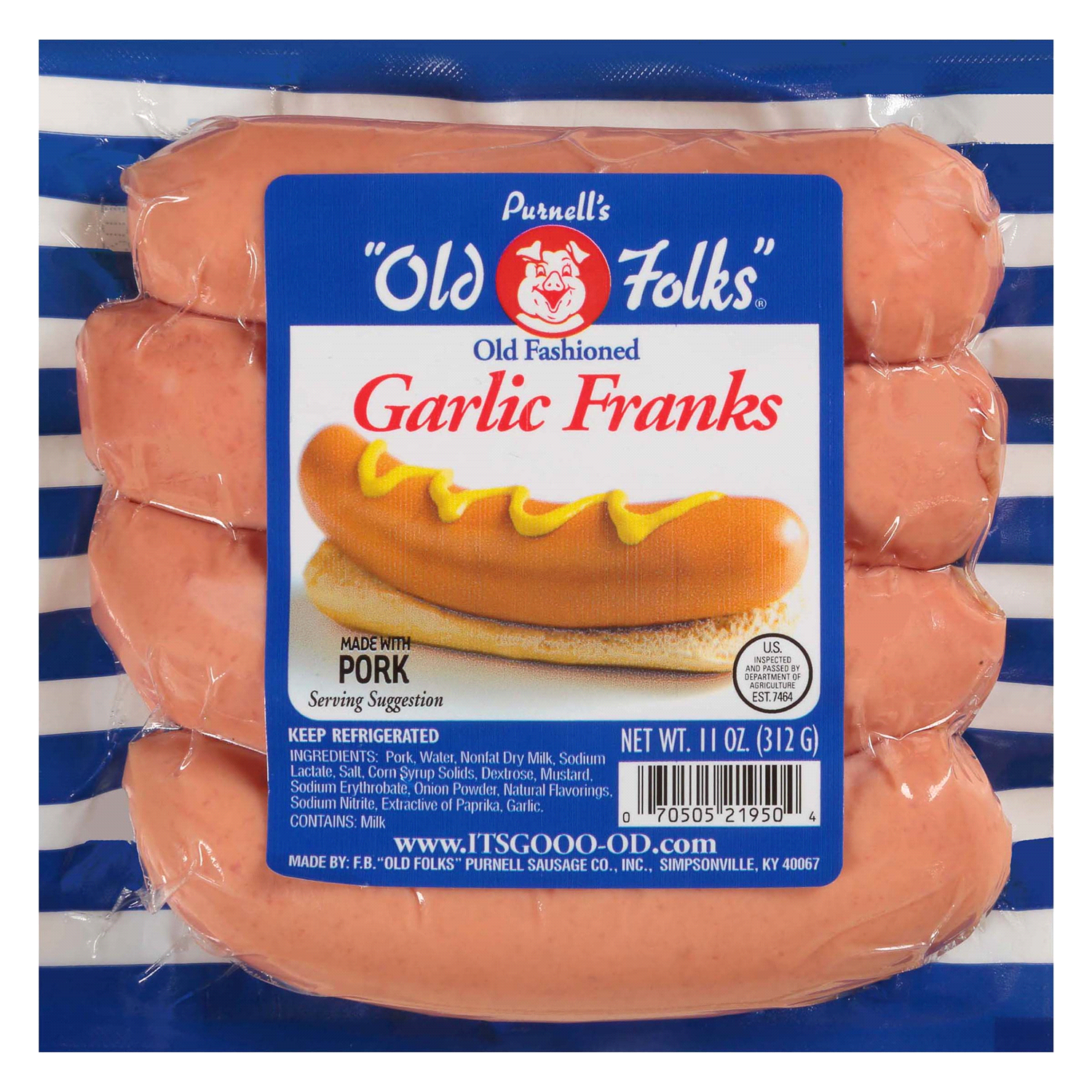 slide 1 of 2, Purnell's "Old Folks" Old Fashioned Garlic Franks 11 oz., 11 oz
