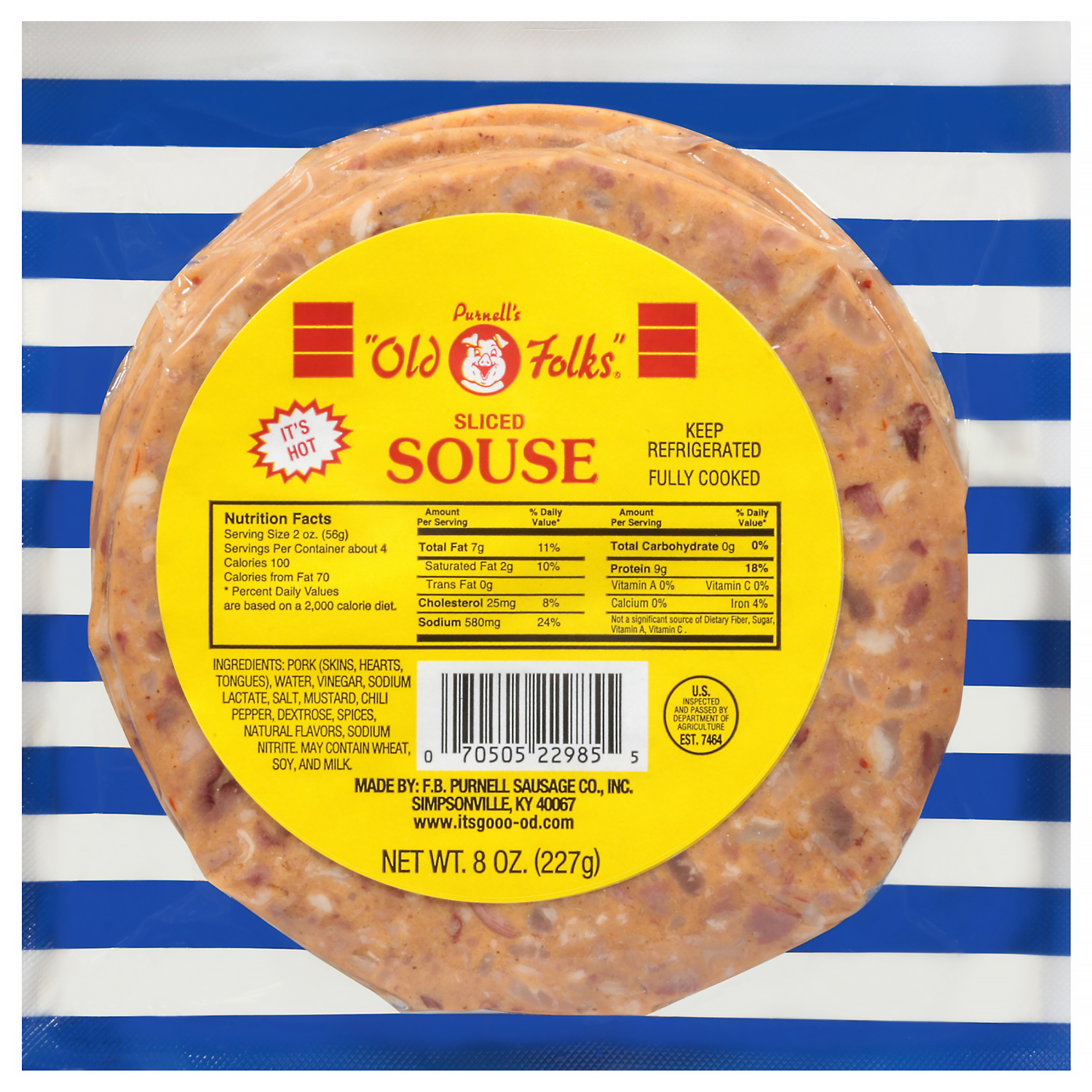 slide 1 of 1, Purnell's "Old Folks" Sliced Hot Souse 8 oz., 8 oz