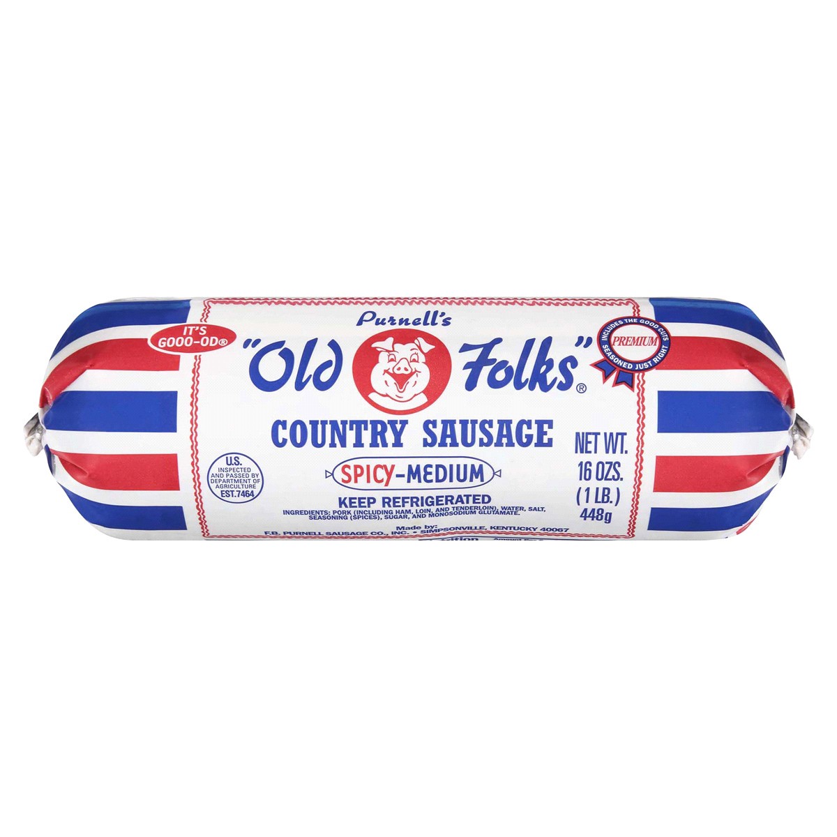 slide 1 of 9, PURNELLS OLD FOLKS Purnell's "Old Folks" Spicy-Medium Country Sausage Roll, 16 oz, 16 oz