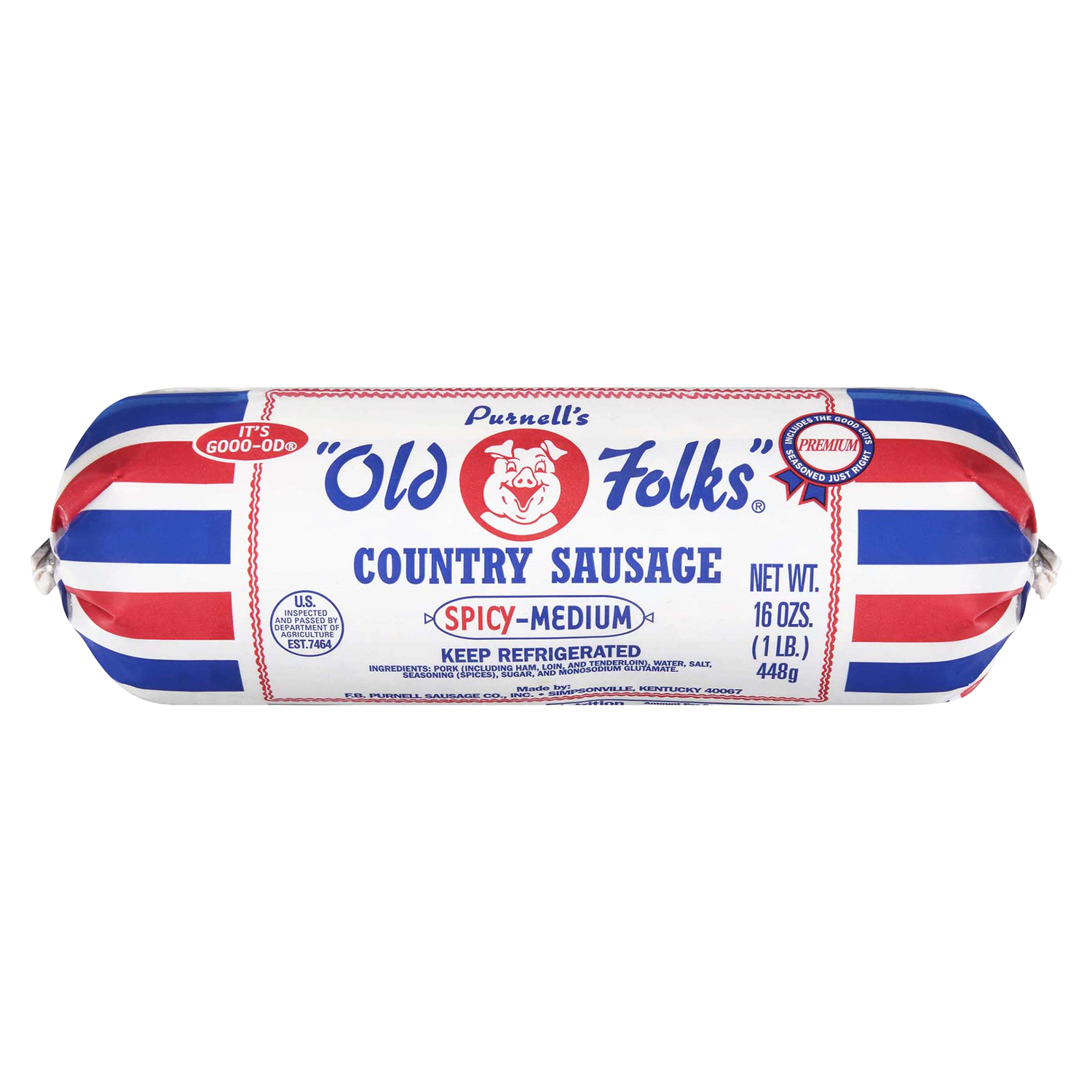 slide 1 of 2, Purnell's "Old Folks" Spicy-Medium Country Sausage Roll, 16 oz, 16 oz