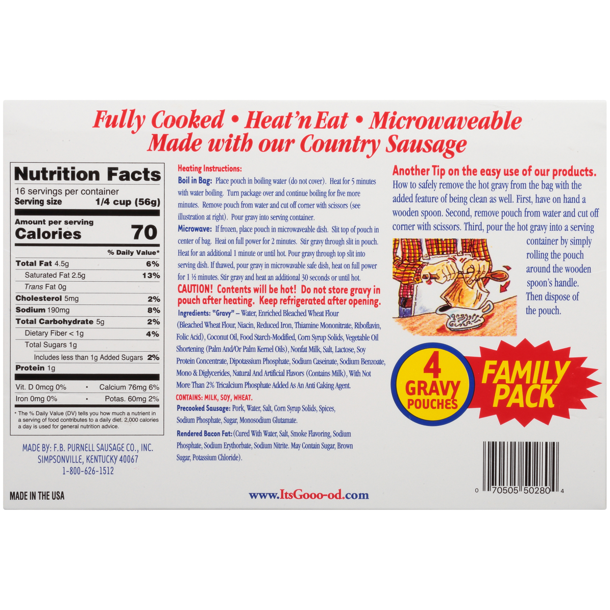 slide 2 of 2, PURNELLS OLD FOLKS Purnell's "old Folks" Country Sausage Gravy 4 Ct Family Pack 32 Oz., 4 ct; 32 oz