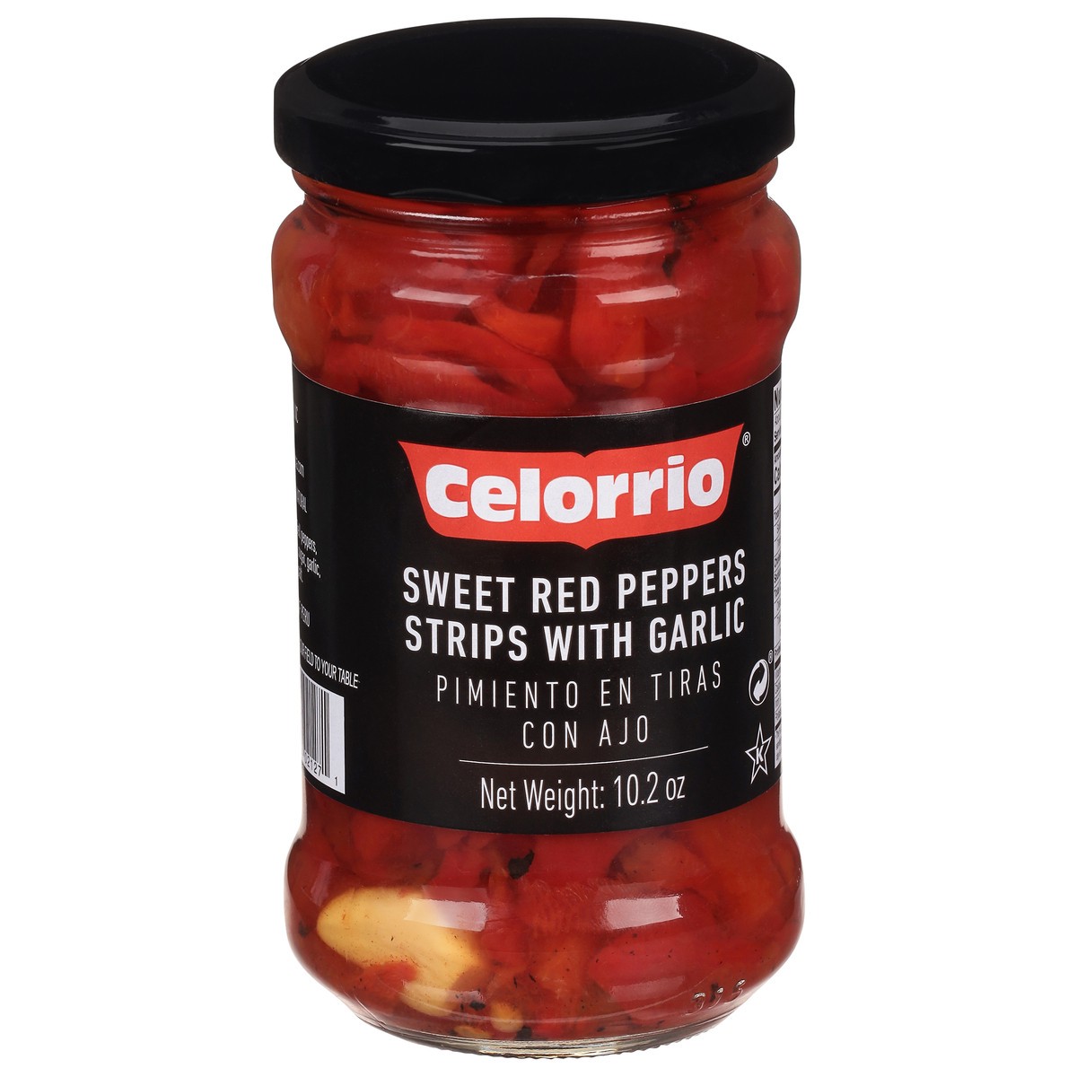 slide 3 of 9, Celorrio Sweet Red Peppers Strips with Garlic 10.2 oz, 12 oz