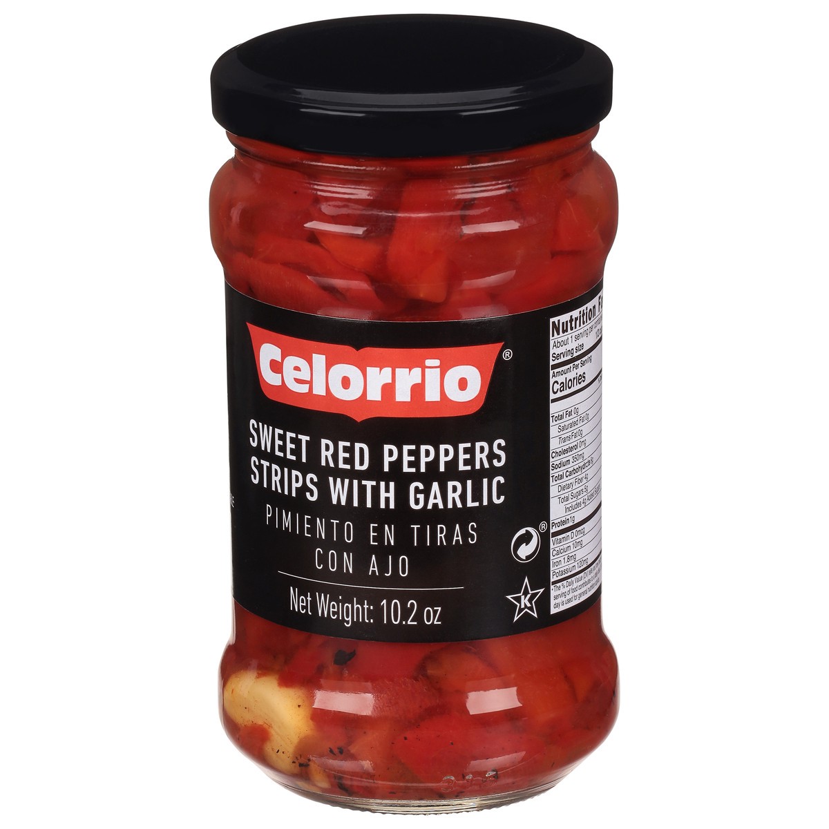 slide 8 of 9, Celorrio Sweet Red Peppers Strips with Garlic 10.2 oz, 12 oz