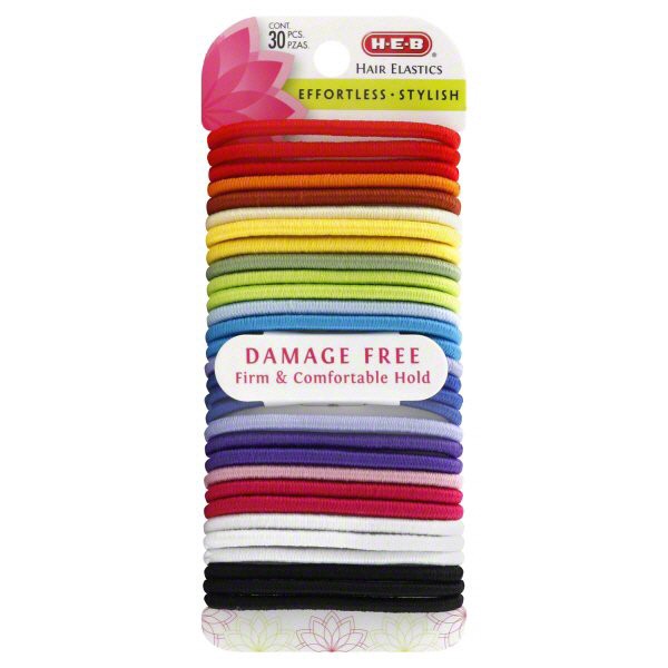 slide 1 of 1, H-E-B Assorted Colors Damage Free Hair Elastic Bands, 30 ct
