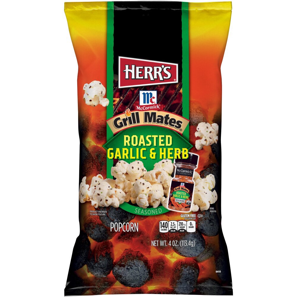 slide 1 of 2, Herr's Grill Mates Roasted Garlic & Herb Popcorn, 4 oz