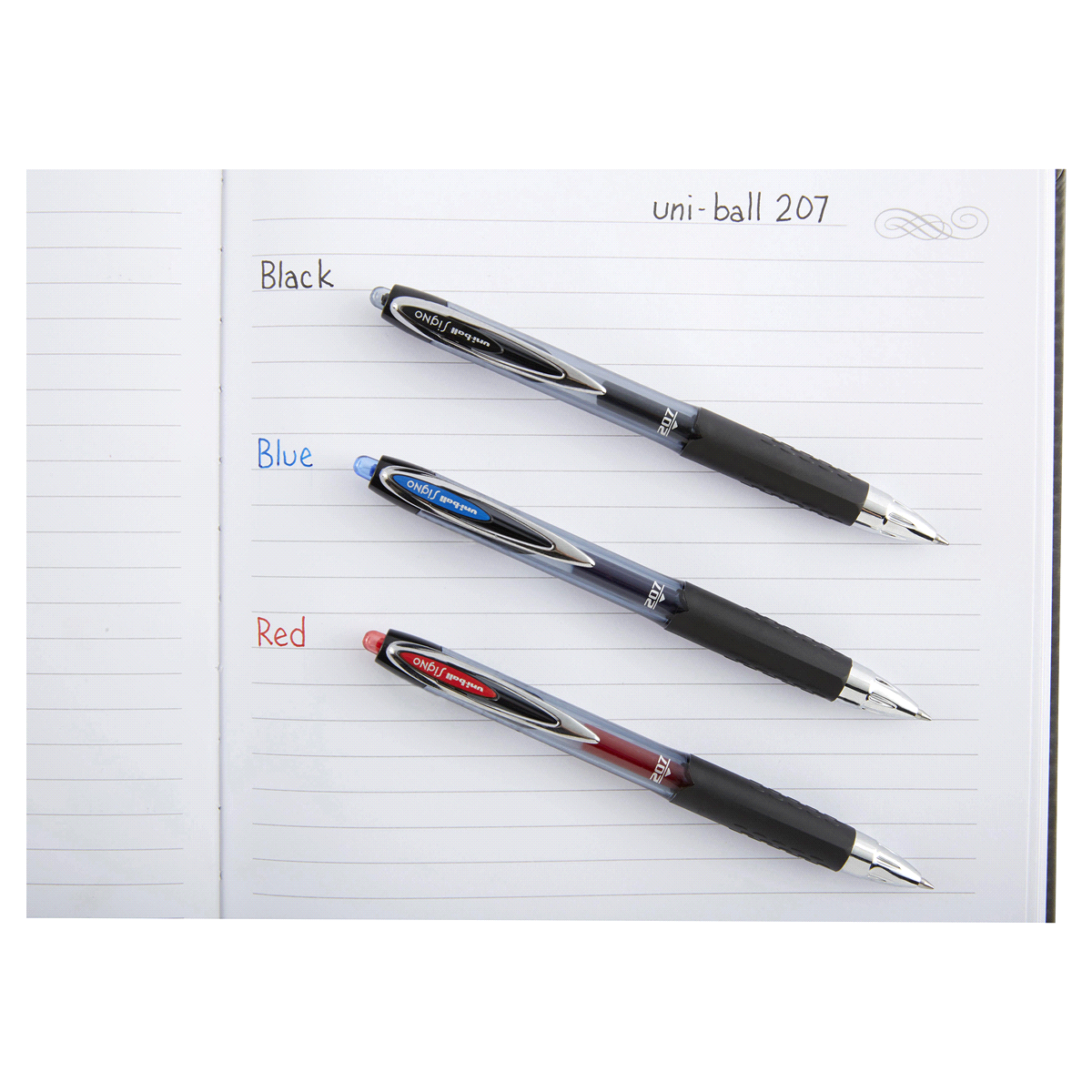slide 2 of 4, uni-Ball Signo Gel 207 Roller Ball Retractable Gel Pen, Black Ink, Medium, 4 ct