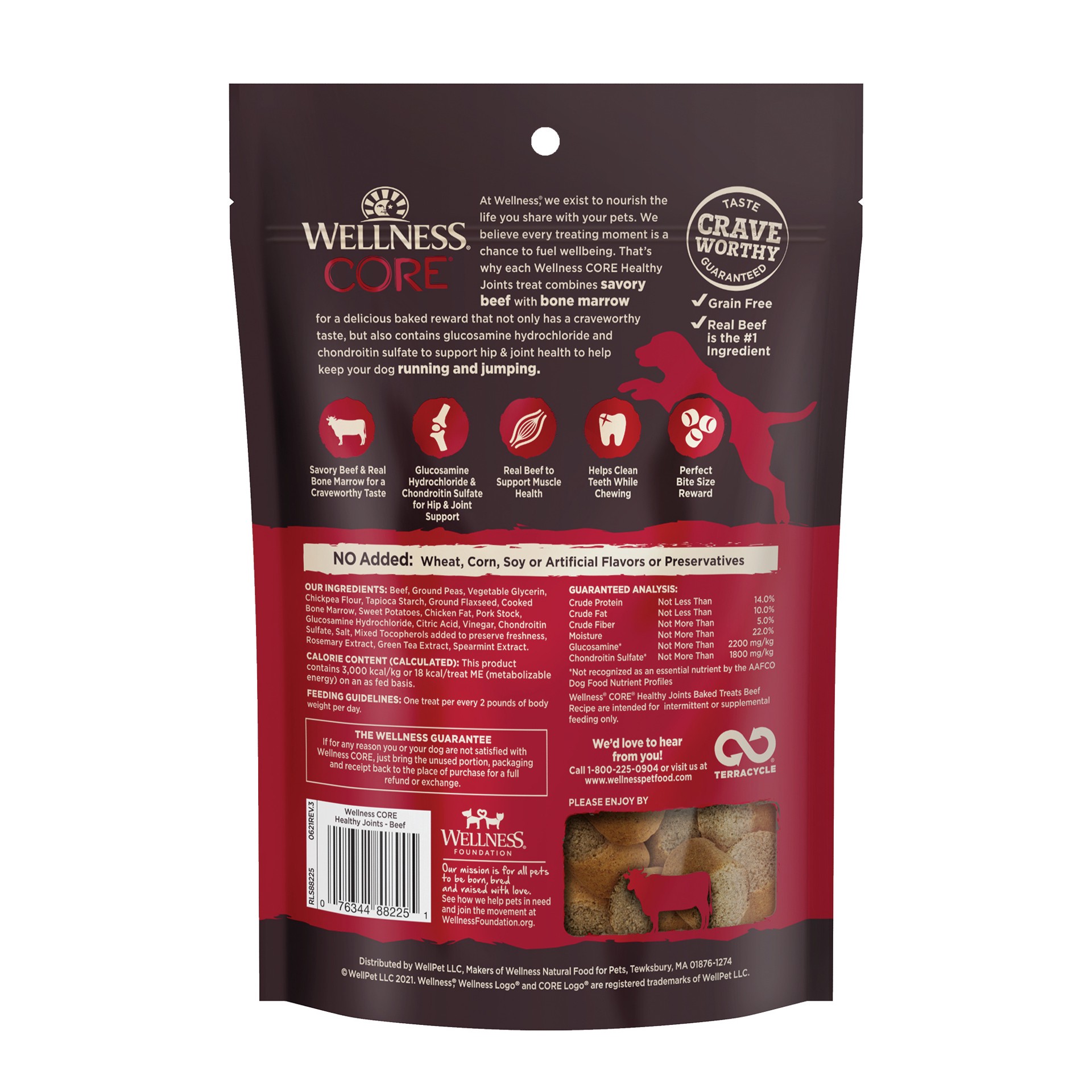 slide 2 of 4, Wellness CORE Healthy Joints Crunchy Dog Treats, Grain Free, Beef, 8 Ounce Bag, 1 ct