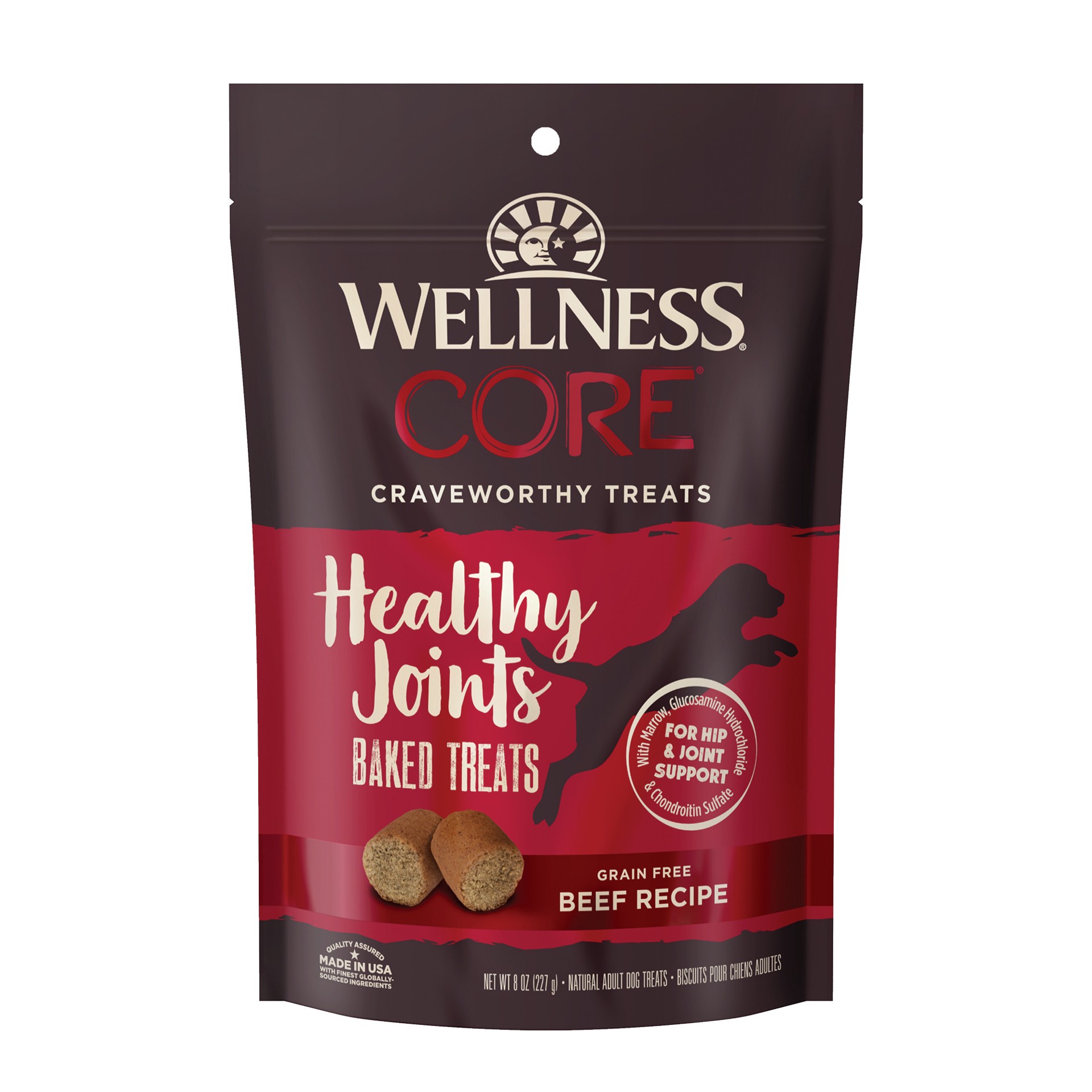 slide 1 of 4, Wellness CORE Healthy Joints Crunchy Dog Treats, Grain Free, Beef, 8 Ounce Bag, 1 ct