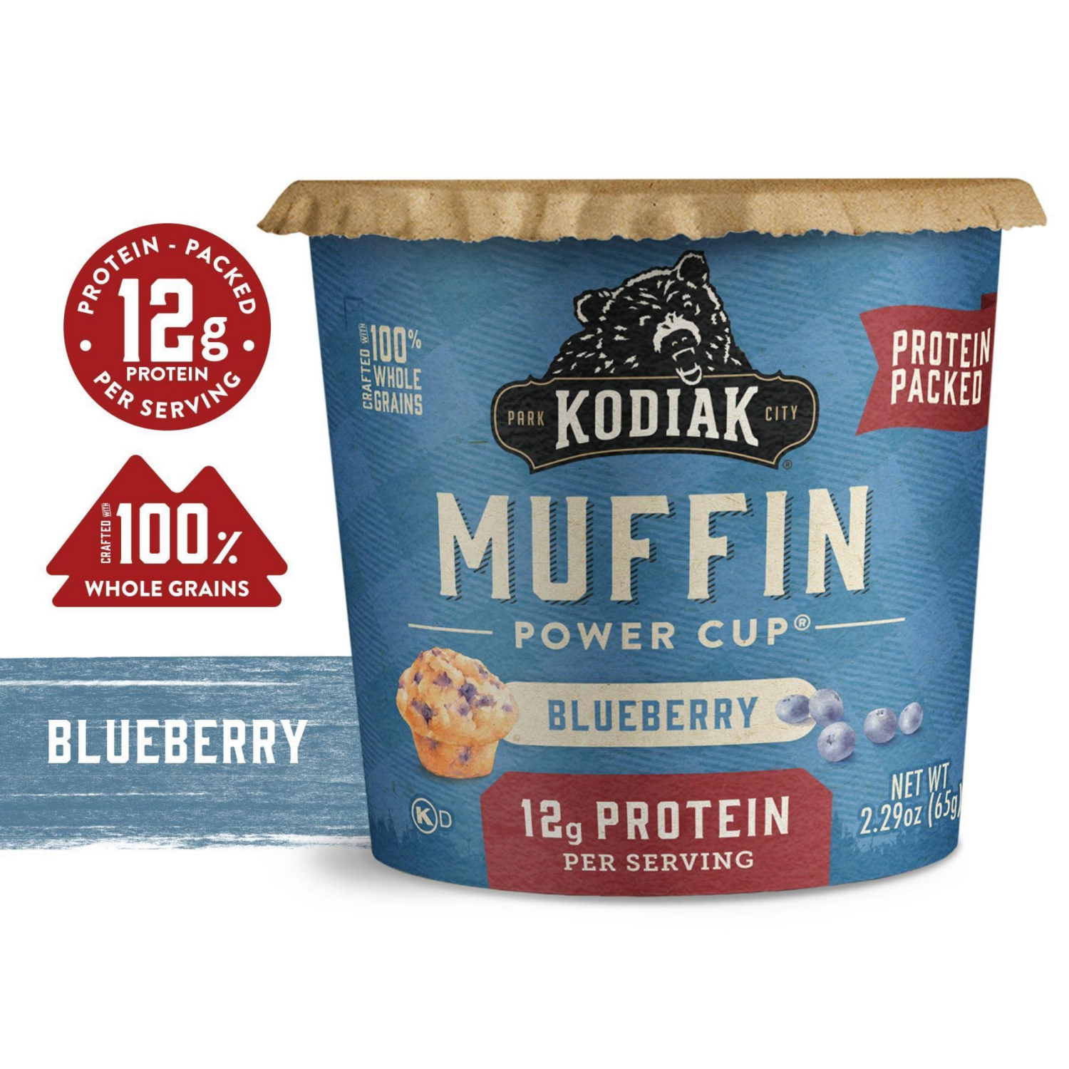 slide 1 of 3, Kodiak Cakes Muffin Power Cup, Blueberry, 2.22 oz, 2.29 oz