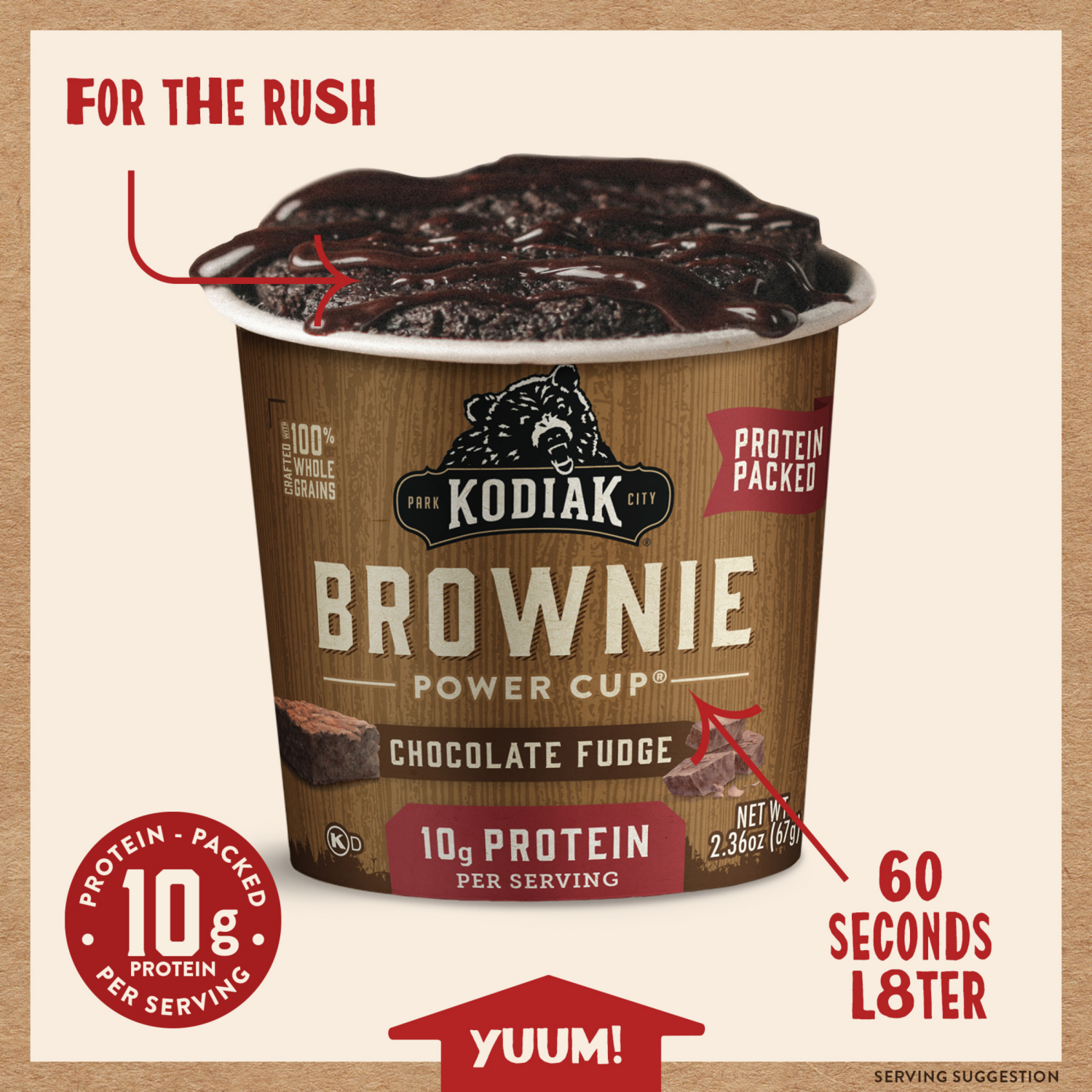 slide 2 of 3, Kodiak Cakes Brownie Cup, Chocolate Fudge, 2.36 oz, 2.36 oz