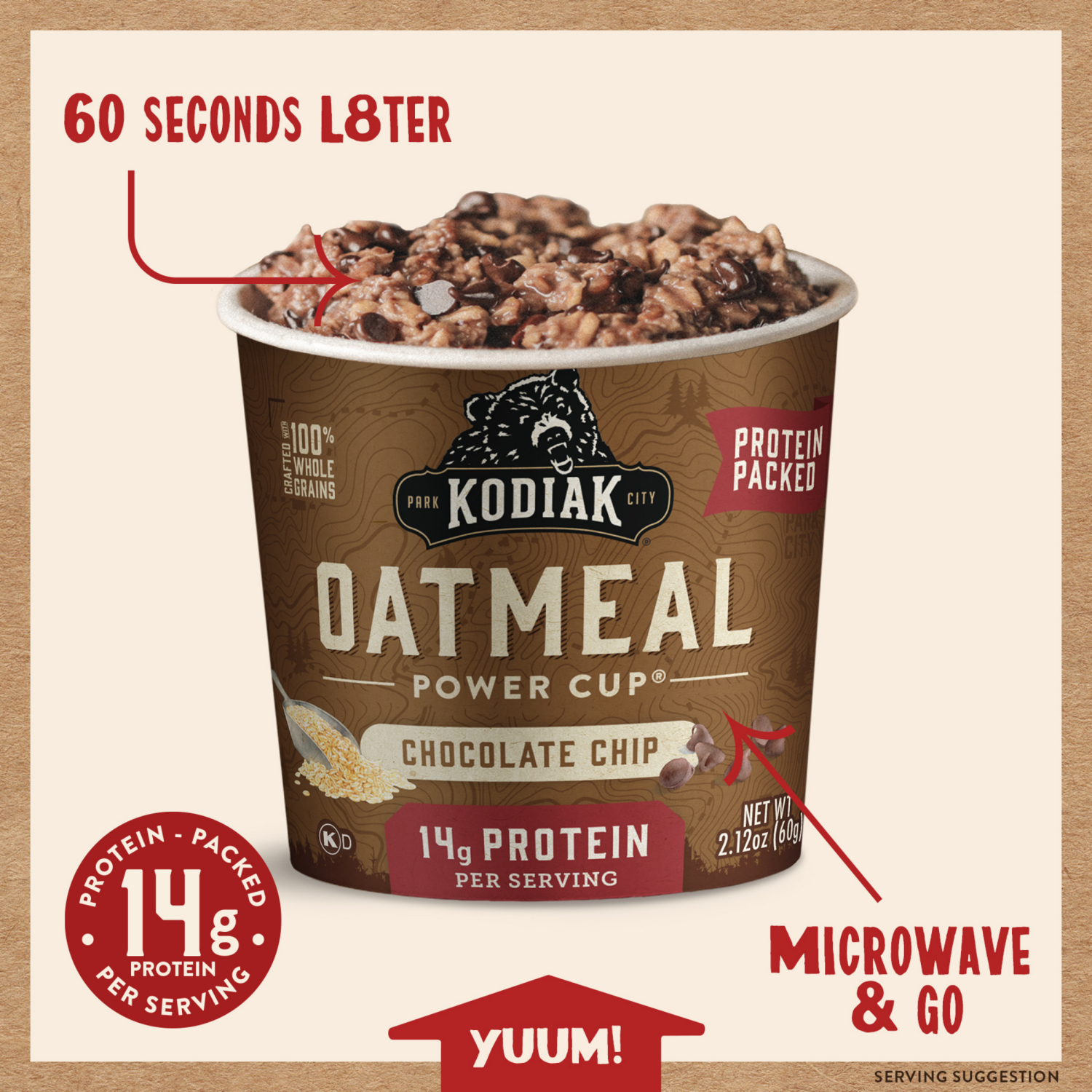 slide 2 of 3, Kodiak Cakes Oatmeal Power Cup, Chocolate Chip, 2.12 oz, 2.12 oz