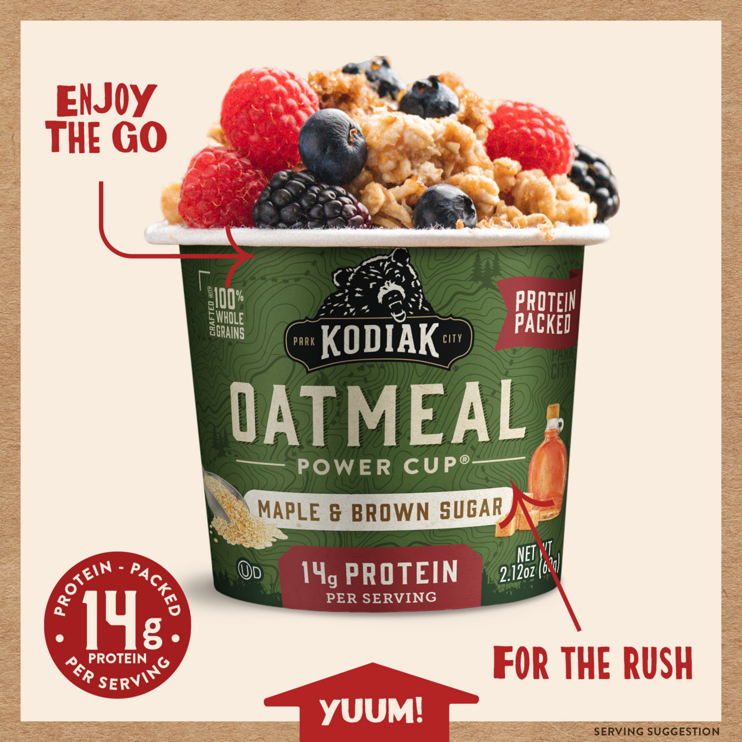 slide 2 of 3, Kodiak Cakes Oatmeal Power Cup, Maple Brown Sugar, 2.12 oz, 2.12 oz