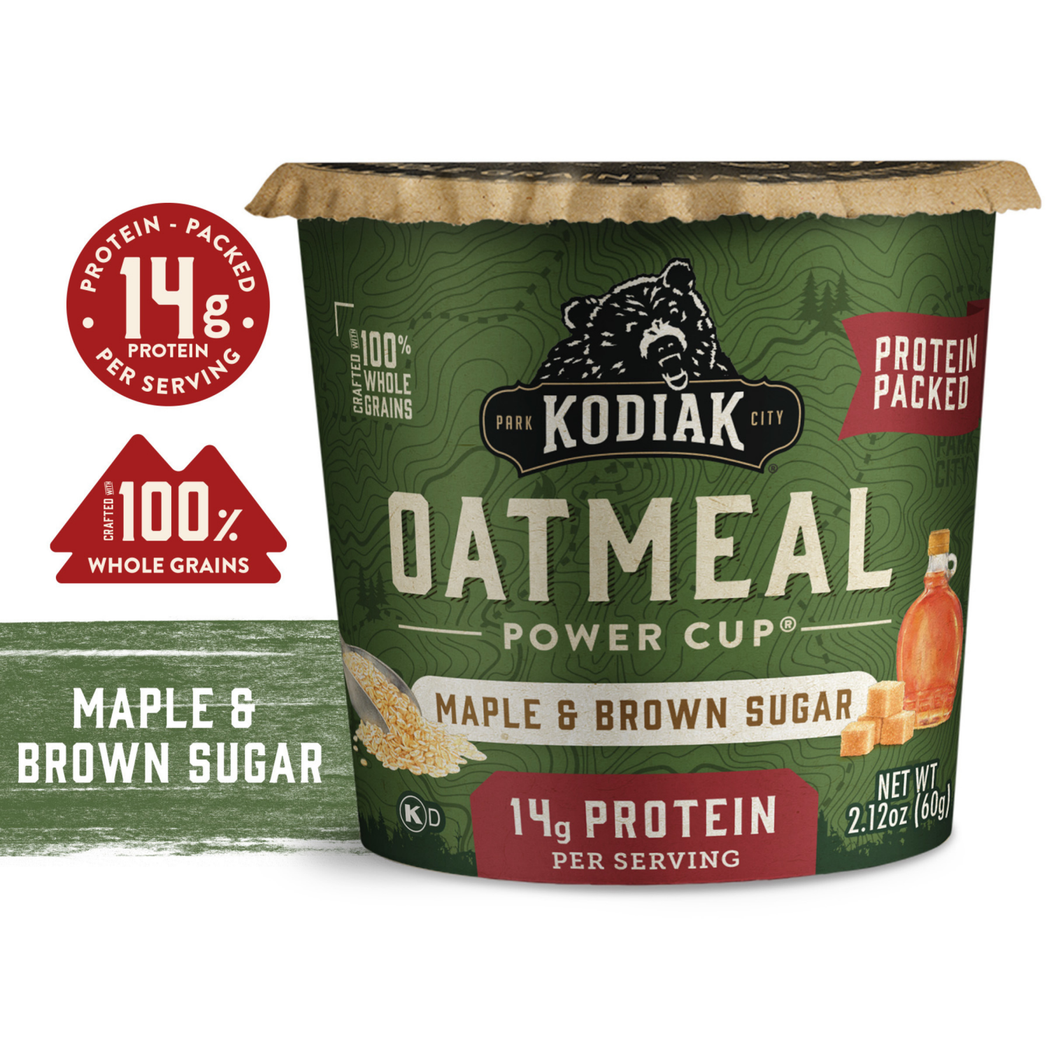 slide 1 of 3, Kodiak Cakes Oatmeal Power Cup, Maple Brown Sugar, 2.12 oz, 2.12 oz
