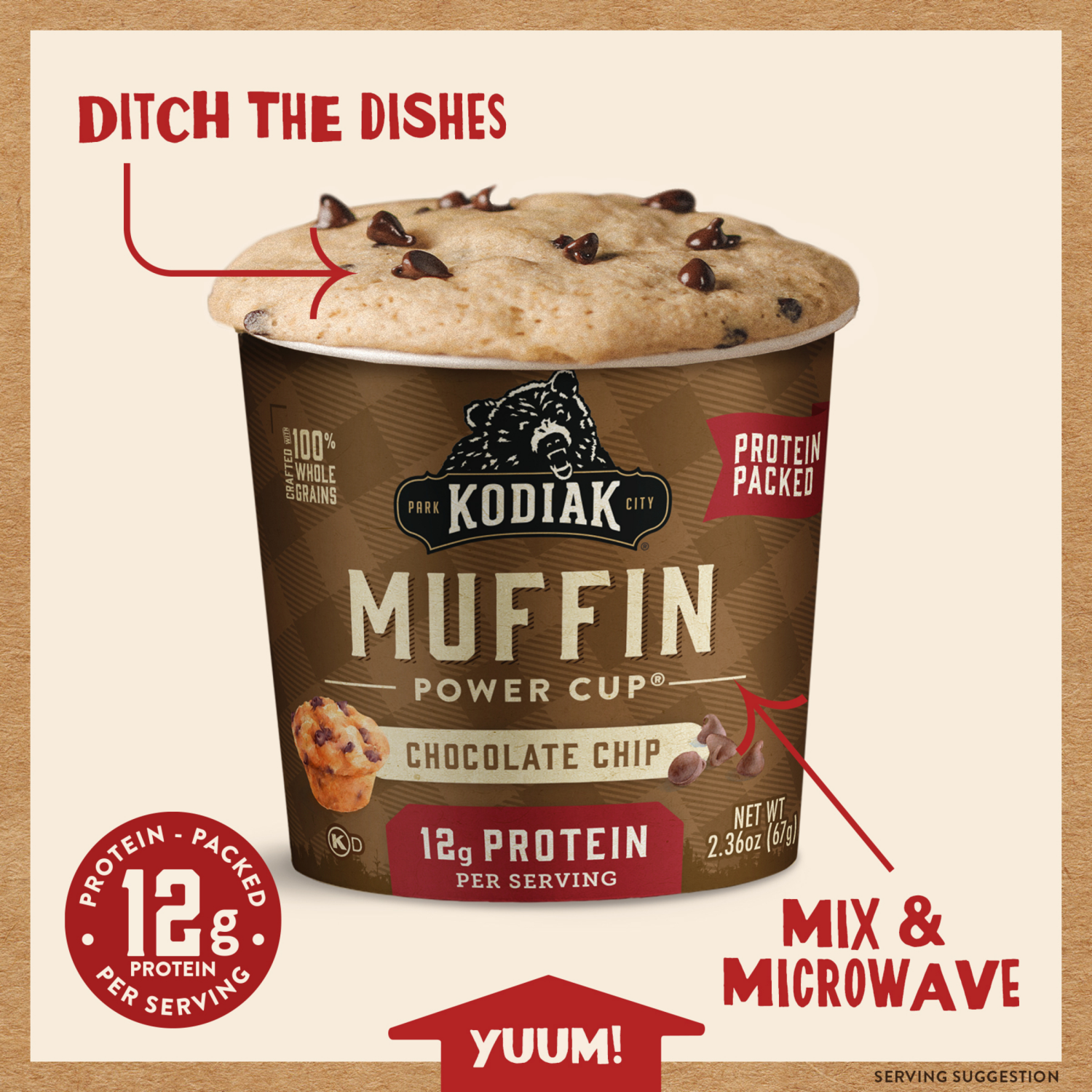 slide 2 of 3, Kodiak Cakes Muffin Power Cup, Chocolate Chip, 2.36 oz, 2.36 oz