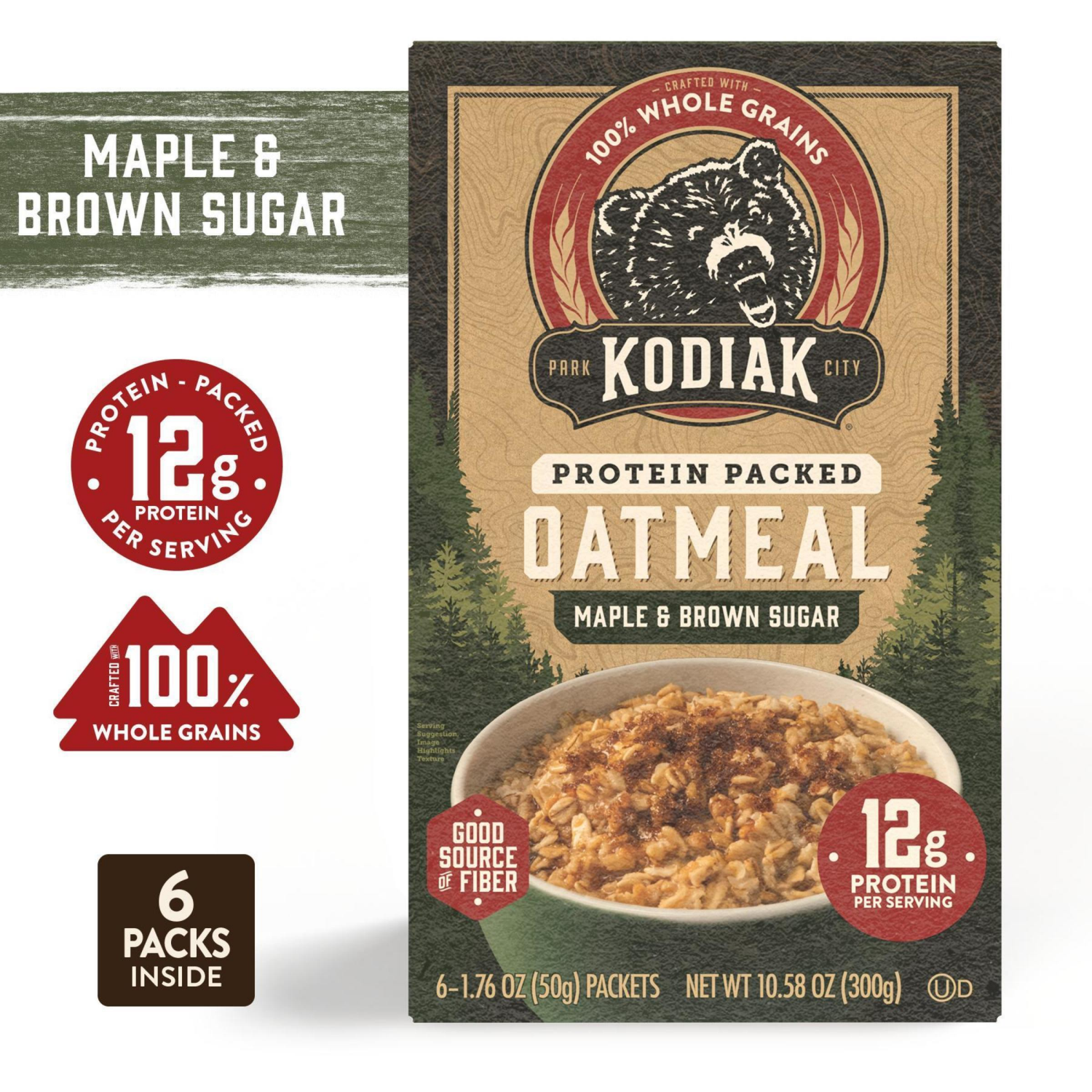 slide 1 of 3, Kodiak Cakes Oatmeal Packets, Maple Brown Sugar, 6 ct, 10.58 oz