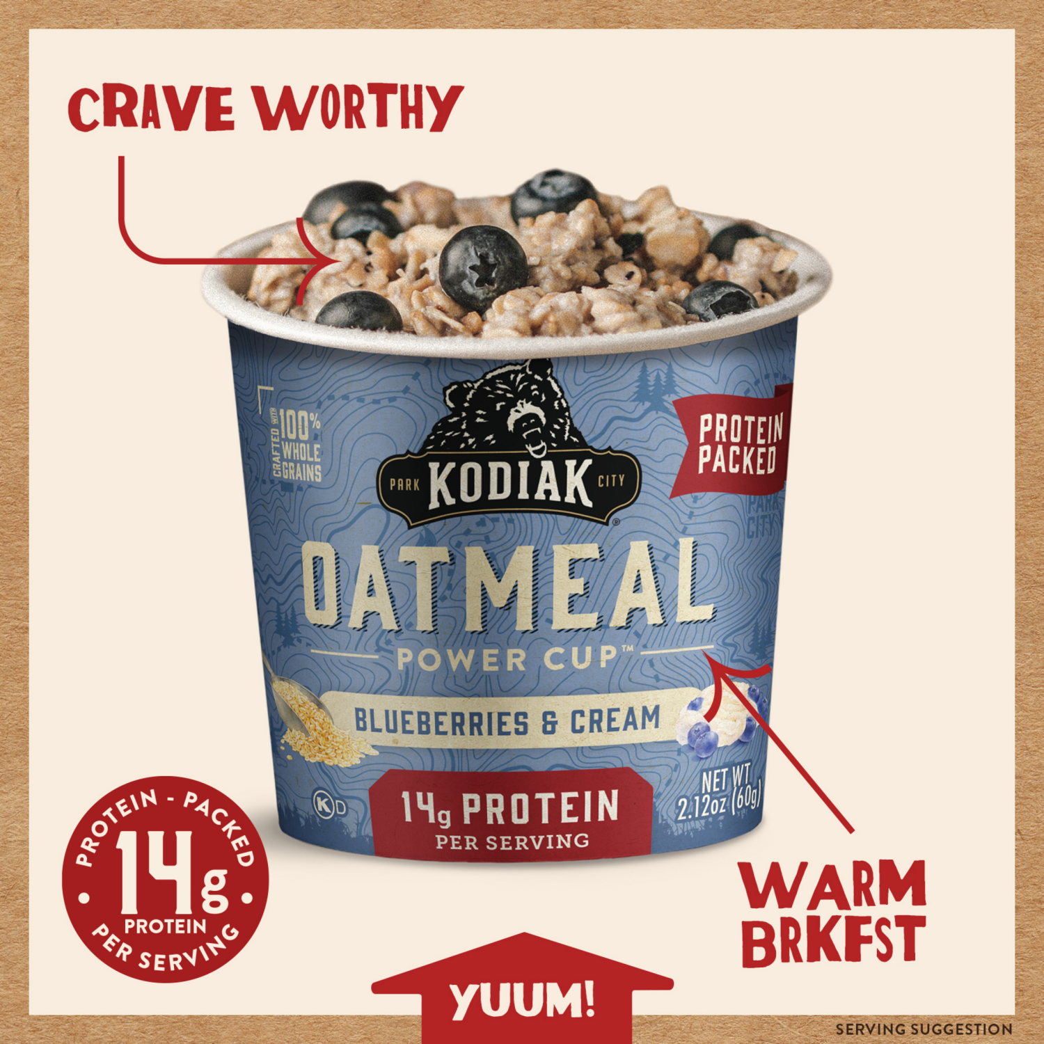 slide 2 of 3, Kodiak Cakes Oatmeal Power Cup, Blueberries & Cream, 2.12 oz, 2.12 oz