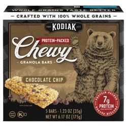 Kodiak Cakes Chewy Granola Bar, Chocolate Chip, 6.17 oz/5ct