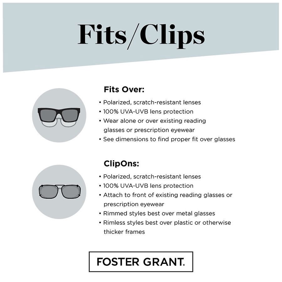 slide 3 of 3, Foster Grant Sunglasses, Rec 1, Fits Over Frame Style, Black Frame, Brown Lens, 1 ct