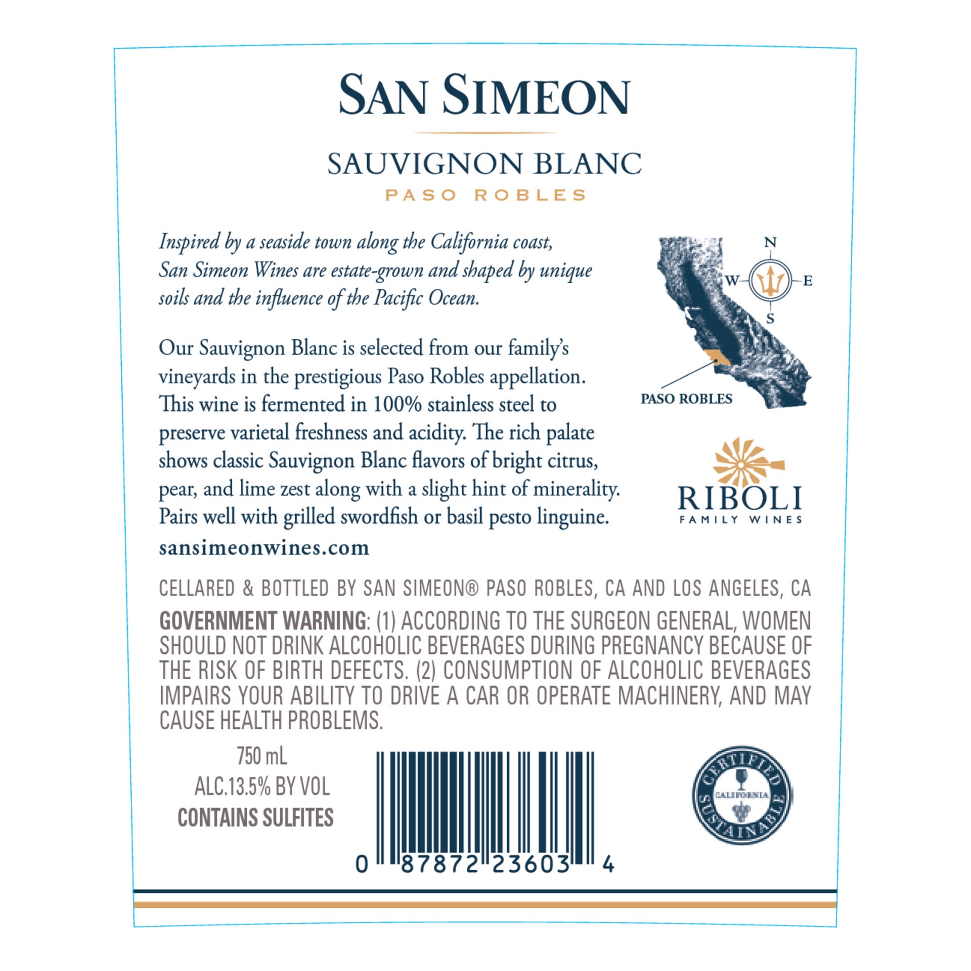 slide 6 of 8, San Simeon Sauvignon Blanc Paso Robles White Wine 750mL, 750 ml