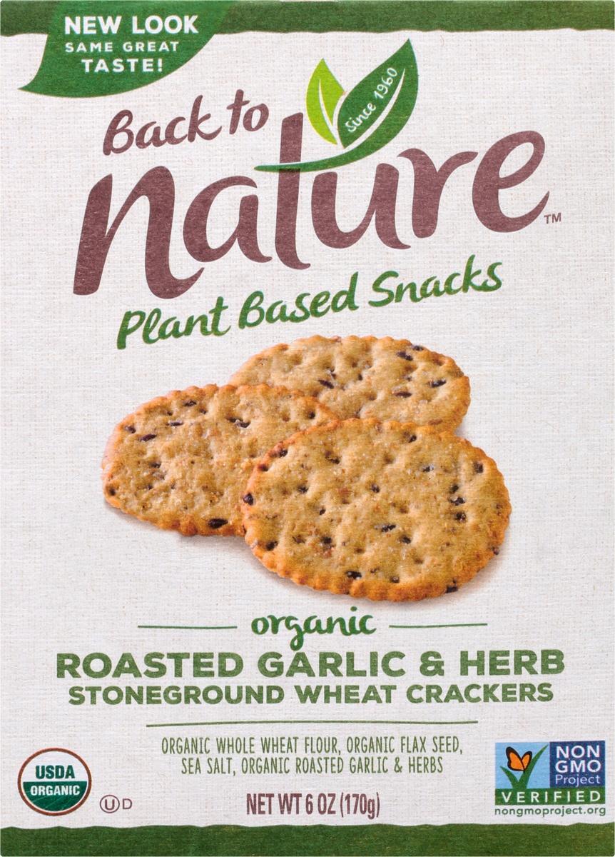 slide 9 of 10, Back to Nature Organic Garlic & Herb Stoneground Wheat Crackers, 6 oz