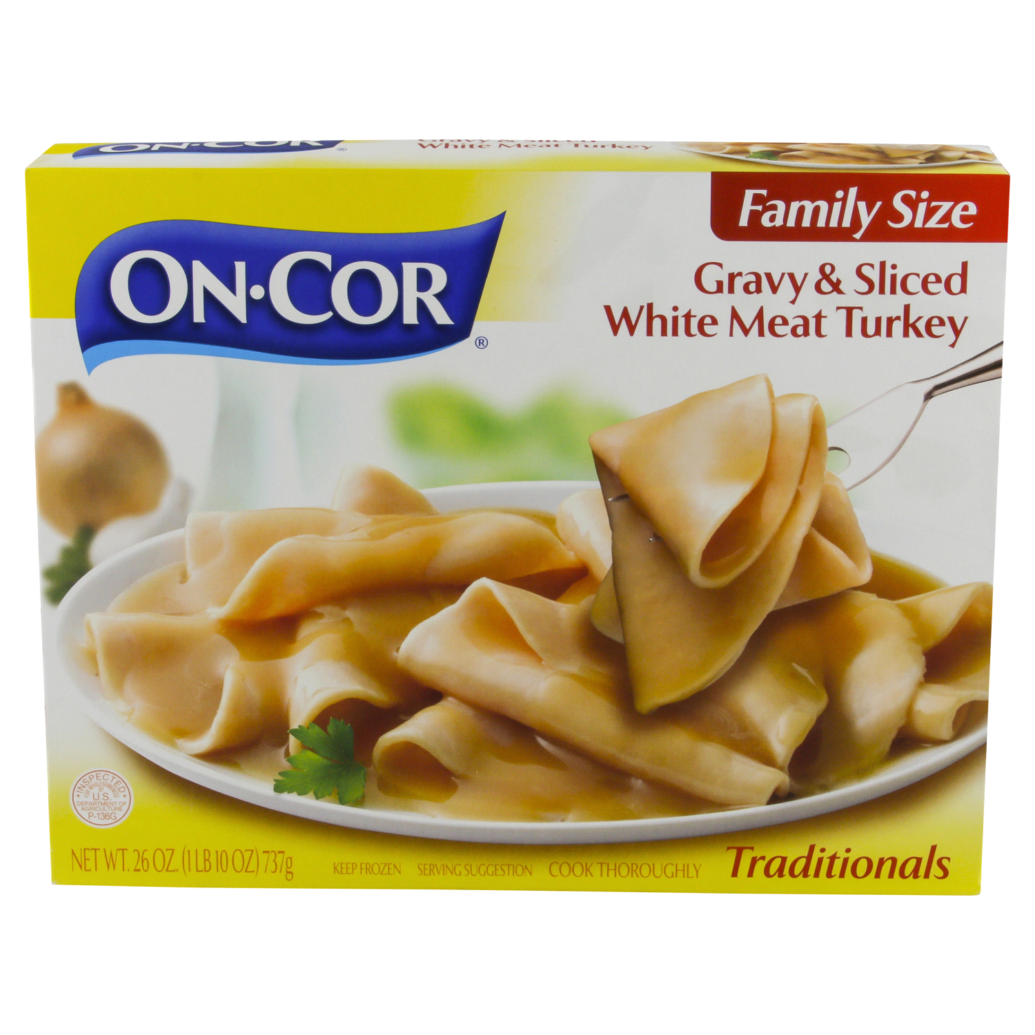 slide 1 of 4, On-Cor Gravy & Sliced White Meat Turkey 26 oz, 26 oz