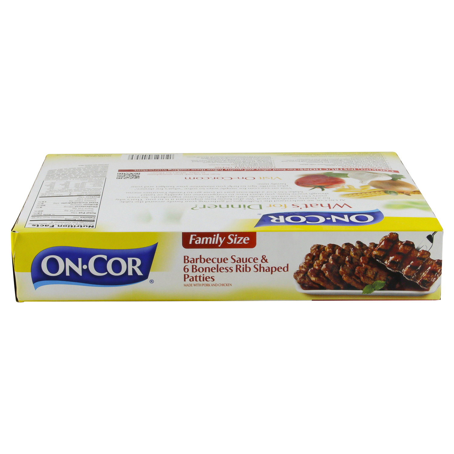 slide 4 of 4, On-Cor Barbecue Sauce & Boneless Rib Shaped Patties 6 Each, 6 ct